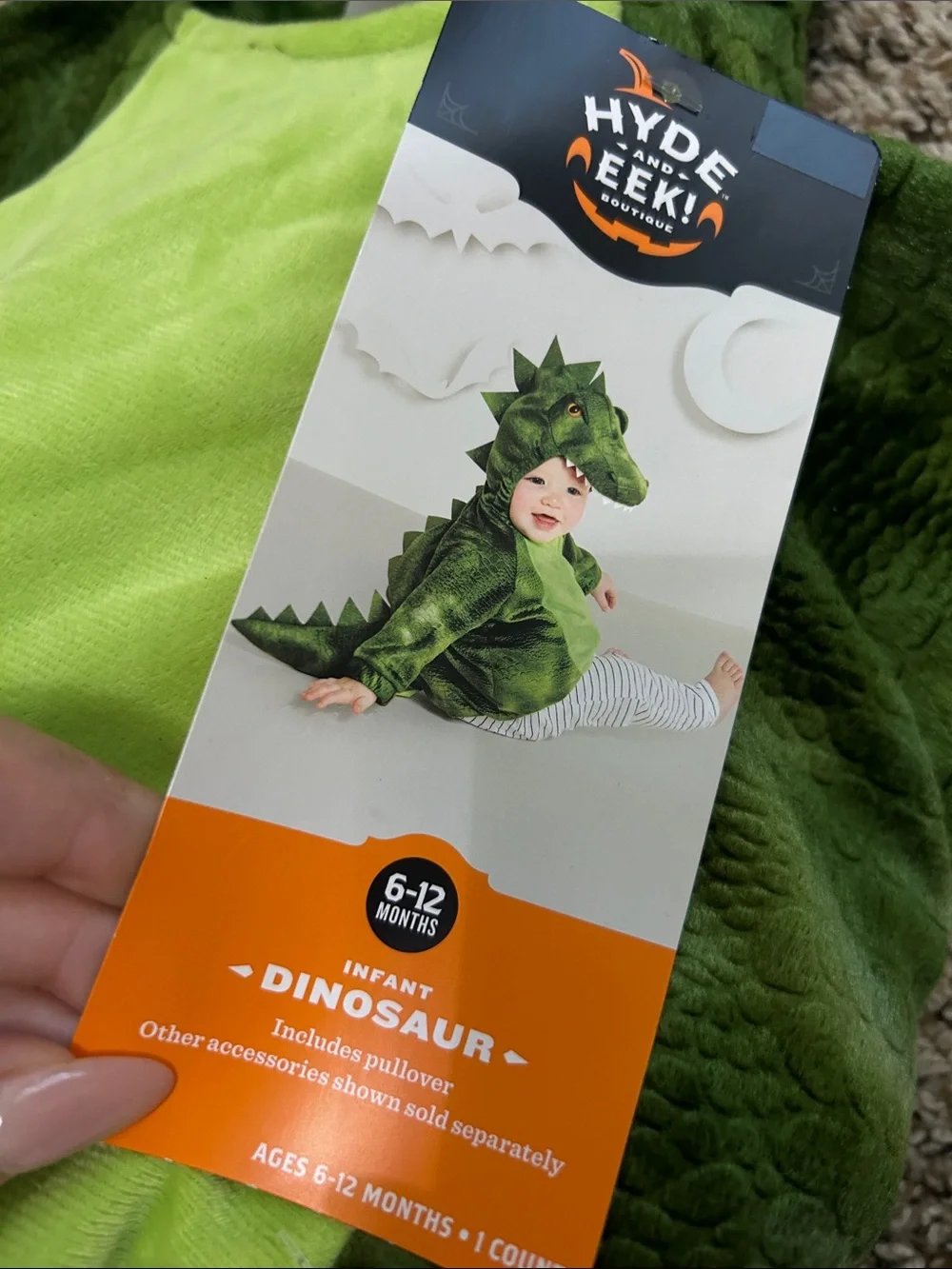 Kids Green Dinosaur Halloween Costume Plush Hooded Romper